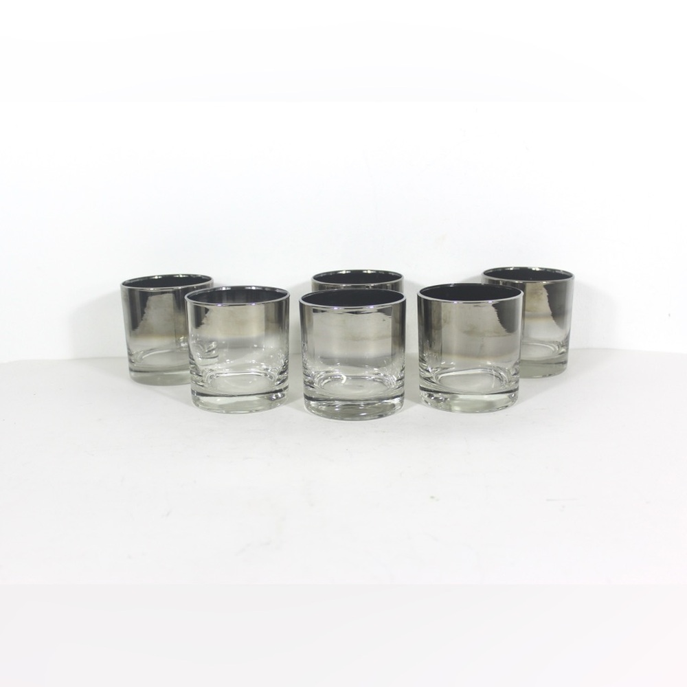 Set of 6 Silver Fade Rim Rocks Whiskey Vintage Glasses, Dorothy Thorpe MCM